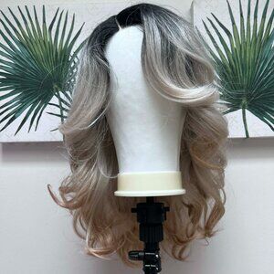 Janet Collection Human Hair Blend Lace Front Wig Alysia in Gray Brown